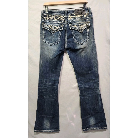 Miss Me Denim - Miss Me Easy Boot Thick Stitch Jean Women 29 Distressed Paisley Rhinestone Jewel